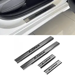 Накладки на пороги для Hyundai Kona 2019-2023 / 2023- Нержавіюча сталь із загином та Логотипом 4 шт (Premium P-HY34)