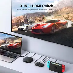Спліттер Ugreen CM332 HDMI 3x1 Switcher 4K@30Hz Black (UGR-80125) - мініатюра 6