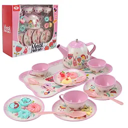Ігровий чайний сервіз Metal tea set з десертами в металевому кейсі, рожевий (620-E17)