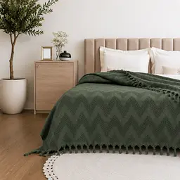 Покривало-плед з бахромою 200х230 Зиг-заг олива LoveYouHome