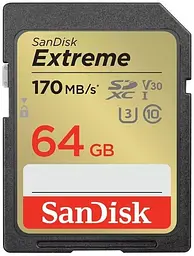 Карта пам'яті SD 64GB C10 UHS-I U3 R170/W80MB/s Extreme V30 SanDisk teh0025028