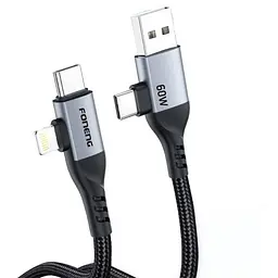 Кабель Foneng X92 4-in-1 (60W) USB/USB-C - USB-C/Lightning (M/M), 1 м, Чорний (X92-CA-FIO)