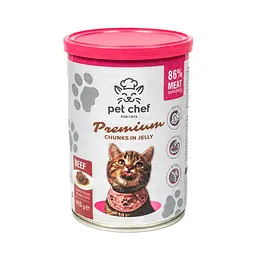 Корм вологий для дорослих котів Pet Chef, шматочки в желі з яловичиною 415 г