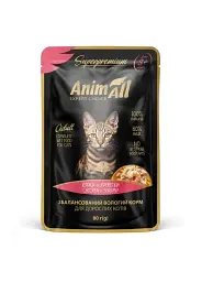 Вологий корм для котів AnimAll з куркою та креветками, 80г