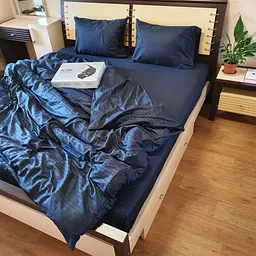 Постільна білизна з страйп-сатину полуторка Richman 155-215 см 50-70 2шт темно-синій
