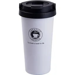 Термочашка Creative Cafe Style 500 мл з ручкою, білий Happy Life HPGM501W - мініатюра 3