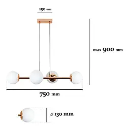 Люстра стельова LED Levistella 7529909-4 GOLD+WH, 4 плафони, золотий метал, сучасний стиль - мініатюра 2