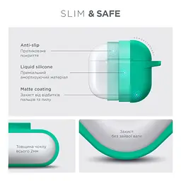 Силіконовий чохол для навушників Apple AirPods 4, Hang Case, бірюзовий, ультратонкий захисний кейс товщиною 2 мм, захист від подряпин, пилу та ударів, компактний, з карабіном для кріплення, ArmorStandart (ARM81287) - мініатюра 3