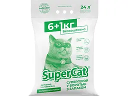 Наповнювач для туалету SuperCat Деревний вбирний з ароматизатором 6+1 кг (12 л) (3552)