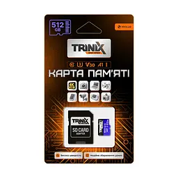 Карта пам’яті Trinix 512GB miсroSDXC з SD-адаптером U3 V30 A1 (90-00038) - мініатюра 3