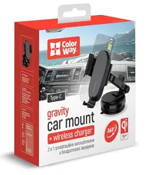 Автотримач для телефону ColorWay Dashboard Car Wireless Charger, Black, 15 Вт, бездротова зарядка (Qi), вакуумна присоска, поворотний шарнір 360°, від 4" до 6.5" (CW-CHAW037Q-BK) - мініатюра 5