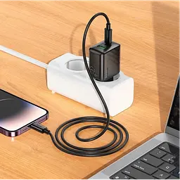 Мережевий зарядний пристрій адаптер HOCO CS25A з кабелем Type C/Type C Rico 1USB/1Type-C, 20W/3A, підтримка швидкого заряджання - мініатюра 6