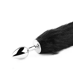 Анальна пробка Fox Tail Black XL — срібляста - мініатюра 2
