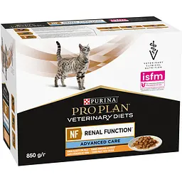 Набір вологий дієтичний корм для дорослих котів Purina Pro Plan Veterinary Diets NF Renal Function Advanced Care при патології нирок з куркою 850 г (10 шт. по 85 г) (12278375) - мініатюра 3