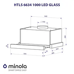 Витяжка телескопічна MINOLA HTLS 6634 BLF 1000 LED GLASS - мініатюра 11