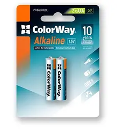 Батарейка AAA (LR03), лужна, СolorWay Alkaline Power, 2 шт, 1.5V, Blister (CW-BALR03-2BL)