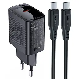 Мережевий зарядний пристрій з кабелем Acefast A82 PD20W GaN single USB-C charger set (P5) (EU) чорний