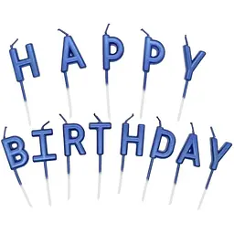 Свічки для торта "Happy Birthday" набір букв сині, декоративні свічки напис для дня народження, святкові свічки букви