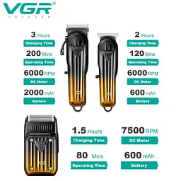 Професійний набір машинок 3 в 1 VGR V-644 акумуляторна машинка для стрижки, тример та електробритва - мініатюра 5