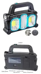 Акумуляторний LED ліхтар-прожектор Hurry Bolt HB-6169 із сонячною панеллю та USB-виходом - мініатюра 6