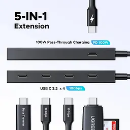 Хаб USB 3.2 Type-C -> 4хUSB-C 3.2 Gen2 10Gbps PD 100W Black CM806 Ugreen - мініатюра 3