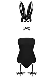 Еротичний костюм кролика Obsessive Bunny costume S/M, black, боді, чокер, гартери, панчохи, маска - мініатюра 3