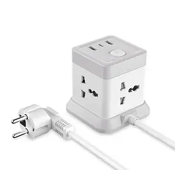 Мережевий подовжувач XO WL20 20W Square 4 розетки + 3 порти (2 USB-A 1 Type-C) кабель 2 метри - мініатюра 6