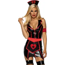 Вініловий костюм медсестри Leg Avenue Vinyl Naughty Nurse S, сукня, фартух, пов’язки