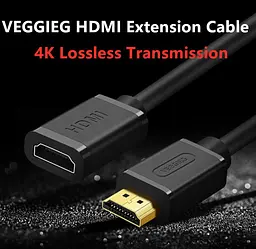 Подовжувач HDMI (тато) — HDMI (мама) VEGGIEG HF-1 1m, v2.0, OD-7.0mm - мініатюра 6