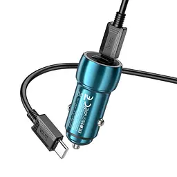 Адаптер автомобільний Type-C to Type-C Cable Tough dual port car charger Z48 синій - мініатюра 3