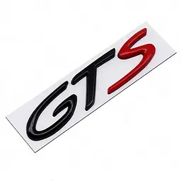 Емблема напис GTS для Porsche чорна червона 105×25 мм метал (на скотчі)