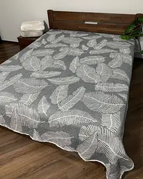 Покривало муслінове двостороннє 210x250 см плед на двоспальне ліжко інтер'єрне легке з великим ботанічним принтом Сірий - мініатюра 5