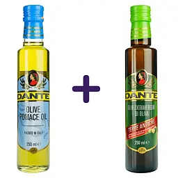 Набір оливкової олії Dante: Olive Pomace Oil рафінована 0.25 л + Terre Antiche Extra Virgin першого холодного віджиму 0.25 л