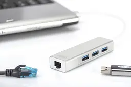 Разветвитель-хаб USB 3.0 Digitus DA702501 Hub, 3-port и сетевой адаптер Gigabit - мініатюра 2