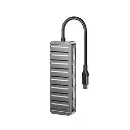 USB-Хаб XO HUB015 5 in 1 мultifunctional Docking Station Тьмяно-Прозорий - мініатюра 6