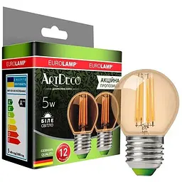 Лампочка Eurolamp LED G45 5W 530 Lm E27 4000K deco 2шт (MLP-LED-G45-05274(Amber))