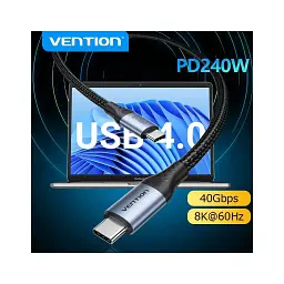 Дата кабель USB-C to USB-C 1.0m Thunderbolt 4 240W (50V/5A) 8K60Hz Gray Aluminum Alloy Vention (TAVHF) - мініатюра 9