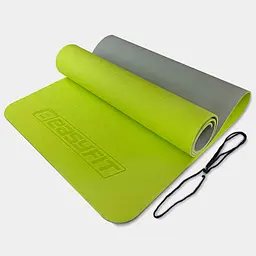 Килимок для йоги та фітнесу EasyFit TPE+TC 6 мм двошаровий лимонний-сірий - мініатюра 1