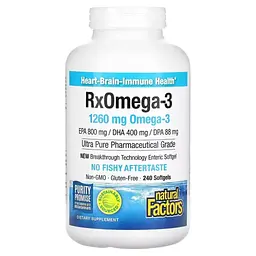 Жирні кислоти Natural Factors Омега-3, 1260 мг, RxOmega-3, 240 гелевих капсул (NFS-35491)