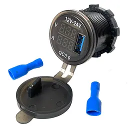 Гніздо прикурювача під 1 USB DC 12-24V / 5V QC 3.0 (Вольтметр Амперметр Підсвічування)