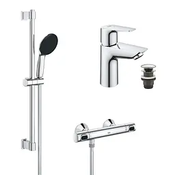 Набір змішувачів Grohe Quickfix термостат для душу з душовим гарнітуром Precision Flow THM та змішувач для раковини StartEdge S-Size UA202503TE, Хром