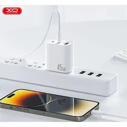 Мережевий зарядний пристрій XO L117 (EU) PD45W/QC18W (2USB-C+1USB-A) fast charging charger with Lightning cable Білий - мініатюра 2