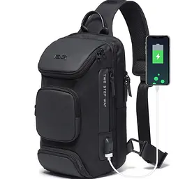Однолямковий рюкзак через плече Bange BG-7086 9л Сумка-слінг з USB-роз'ємом Black (19380) - мініатюра 2