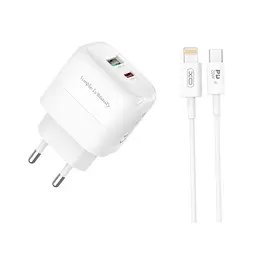 Зарядний комплект XO L137 20w PD/QC3.0 USB-C/USB-A ports charger Type-C to Lightning White (34379_3340095) - мініатюра 2