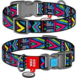 Нашийник для собак Waudog Nylon нейлоновий c QR паспортом, малюнок Інді, пластиковий фастекс, S, Ш 15 мм, Дов 23-35 см