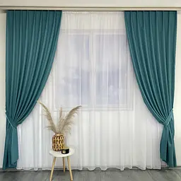 Мікровелюрові штори бірюзового кольору на тасьмі 2шт. 150х270 ALBO pbe0052532 - мініатюра 1