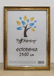Фоторамка 21Х30, (А4), золота з коричневим обрамленням, 1715-х0100, ОРГСКЛО+ДВП                                                            