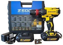 Шуруповерт професійний акумуляторний Zegor CDP-21Q/21В/37 Нм/дві швидкості/2 батареї 21 В 2 Ач/реверс/підсвічування/кейс
