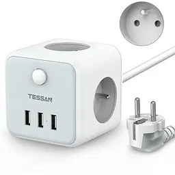 Багатофункціональна розетка з USB TESSAN Cube подовжувач