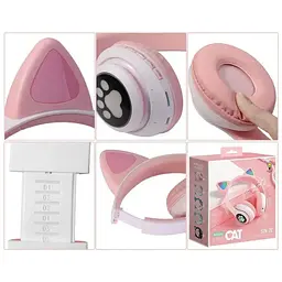 Бездротові дитячі навушники Cat Ear STN-28 Bluetooth з котячими вушками, що світяться рожеві - мініатюра 5